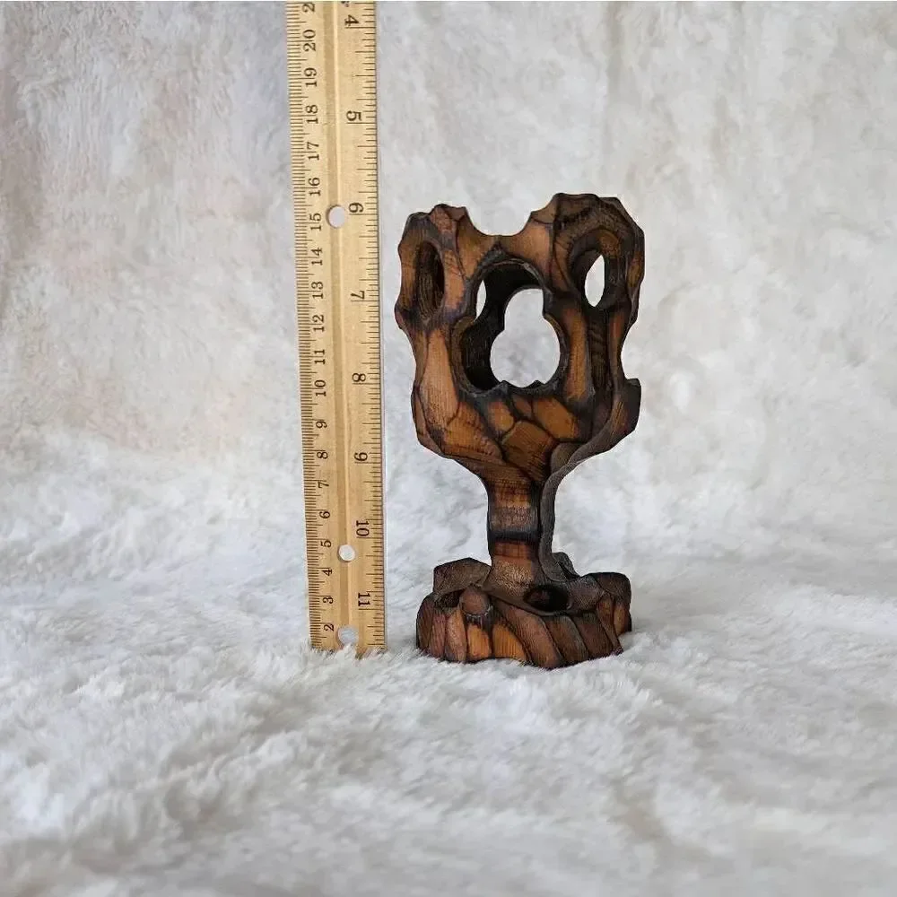 Hand Carved Wooden Votive Candle Holder